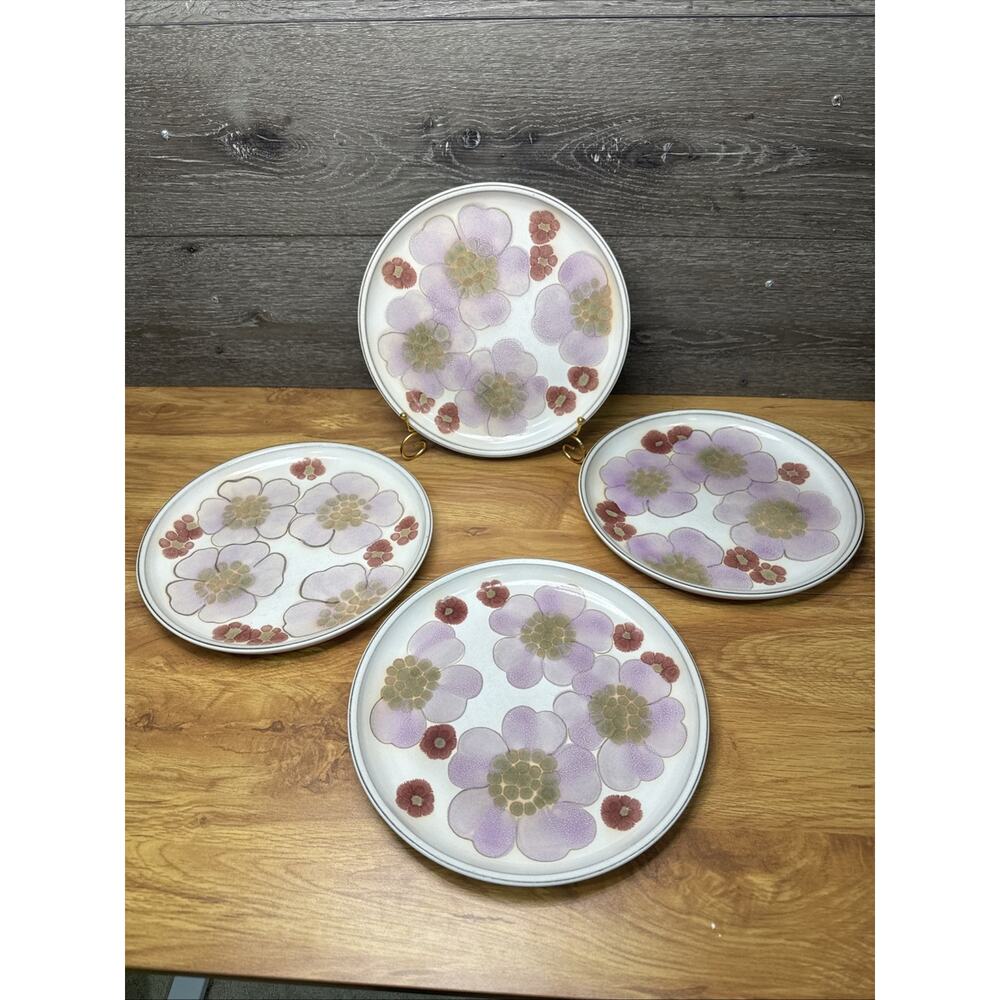 Denby England Gypsy Dinner Plates Set of 4 - Vintage MCM Pink Floral 10.25”